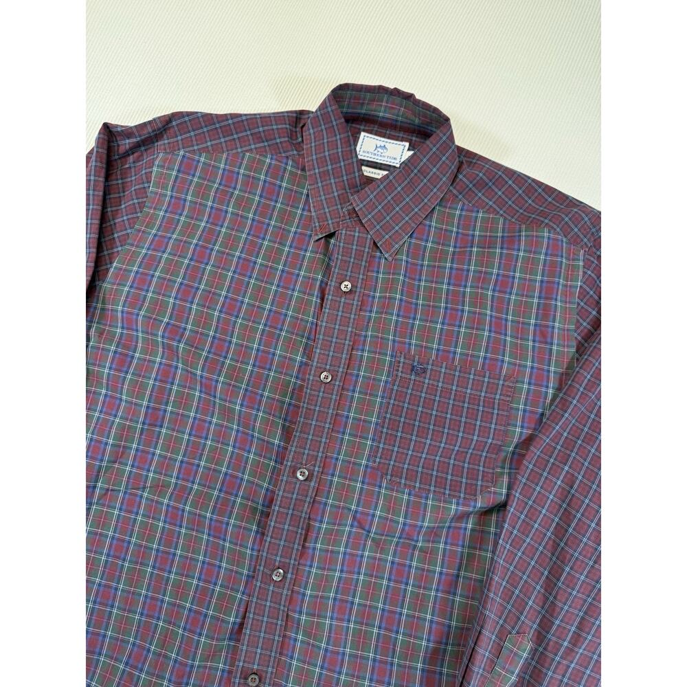 Southern Tide Plaid Button Down Shirt Classic Fit Red Green Mens M